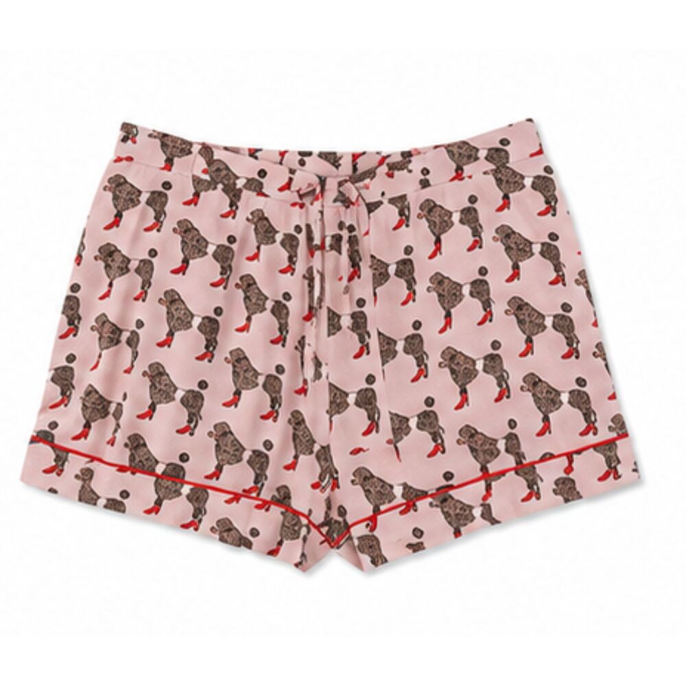 Women's High Waist Pink Novelty Poodle Print Shorts